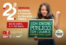 CNTE promove a 22ª Semana Nacional em Defesa e Promoção da Educação Pública de 26 de abril a 1º de maio