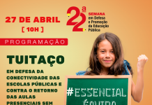Participe do tuitaço Essencial é a vida: por conectividade nas escolas públicas e pelo não retorno às aulas presenciais