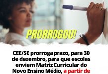 CEE/SE prorroga prazo, para 30 de dezembro, para que escolas enviem matriz curricular do Novo Ensino Médio, a partir de solicitação do SINTESE