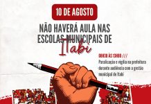 Magistério de Itabi paralisa as atividades no dia 10 de agosto