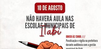 Magistério de Itabi paralisa as atividades no dia 10 de agosto