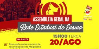 Assembleia geral da rede estadual de ensino acontece dia 20/08