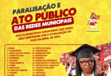 Professoras e professores de 26 municípios sergipanos paralisam suas atividades e fazem mais um ato no TCE
