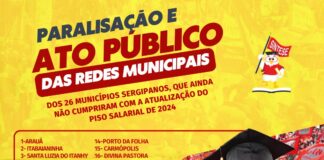 Professoras e professores de 26 municípios sergipanos paralisam suas atividades e fazem mais um ato no TCE