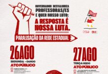 Professoras e professores paralisam atividades, por dois dias, na busca de reabertura de negociação com Governo do Estado
