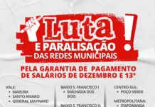 Professoras e professores de 12 mucípios paralisam atividade em defesa de pagamento de salários e 13⁰