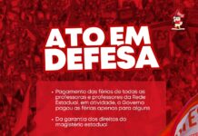 Professores da Rede Estadual farão ato dia 5 pela atualização do piso, descongelamento de gratificações e respeito ao direito de férias